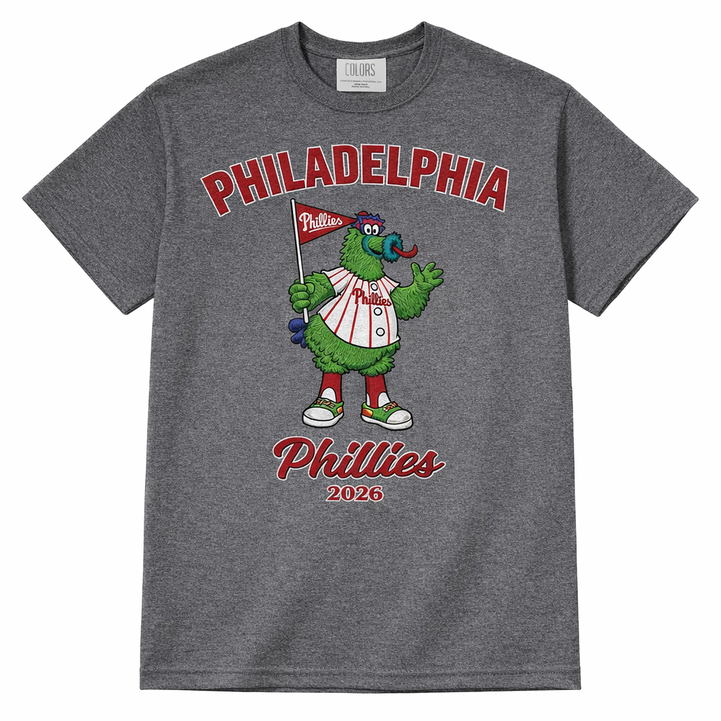Philadelphia Phillies Phanatic T-Shirt – Vintage Philly Mascot Tee 2026, Heather Grey Baseball Shirt