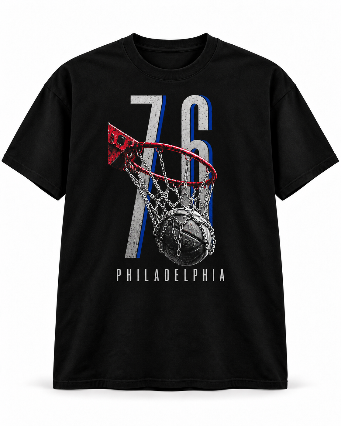 Chain Net 76 Sixers Basketball T-Shirt – Black