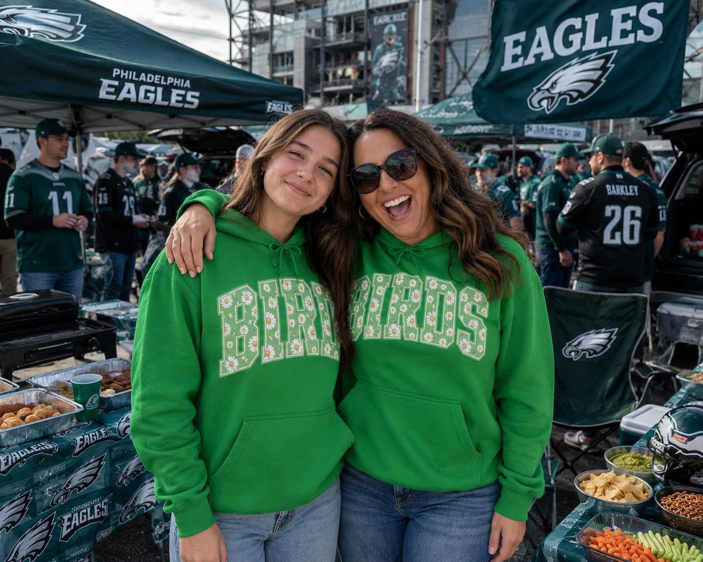 Birds Daisy Varsity Hoodie Sweatshirt | Kelly Green Philadelphia Football Hoodie