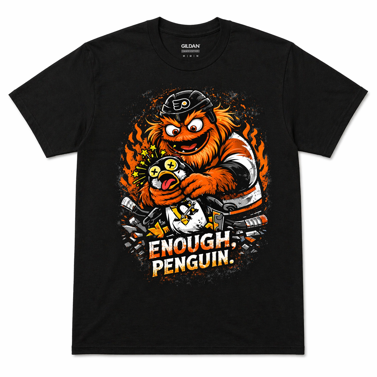 Philadelphia Flyers vs Penguins Gritty “Enough, Penguin.” T-Shirt – Funny Rivalry Hockey Graphic Tee