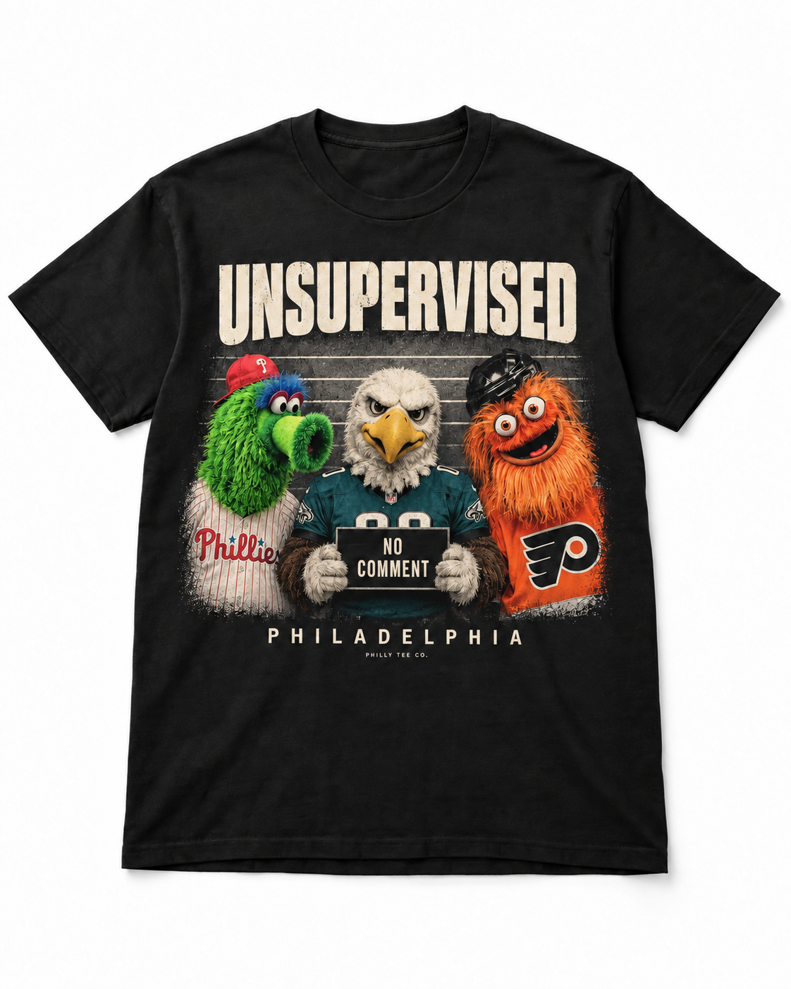Unsupervised: Gritty Phillie Phanatic & Swoop Philadelphia Phillies Flyers Eagles No Comment Tee