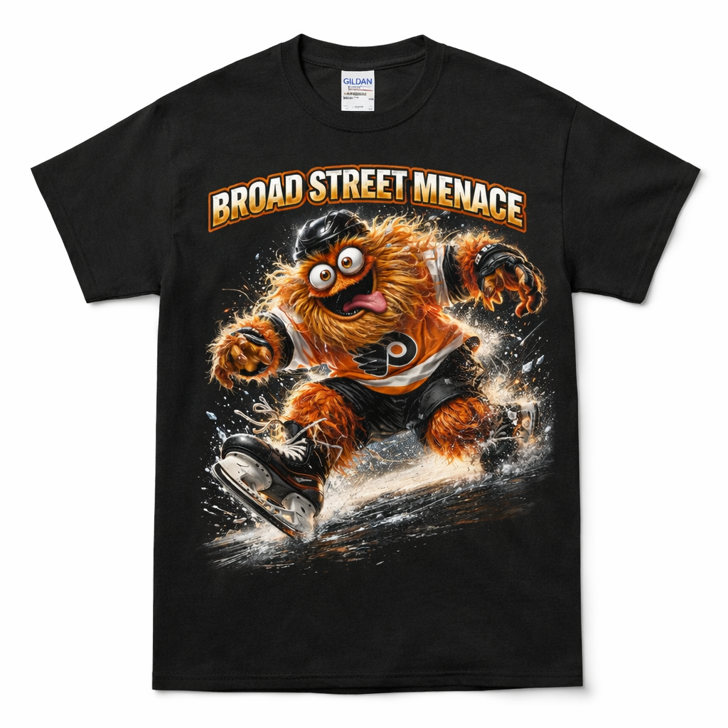 Broad Street Menace Tee – Gritty Philly Hockey Mascot Shirt, Philadelphia Streetwear, Flyers Inspired Graphic T-Shirt