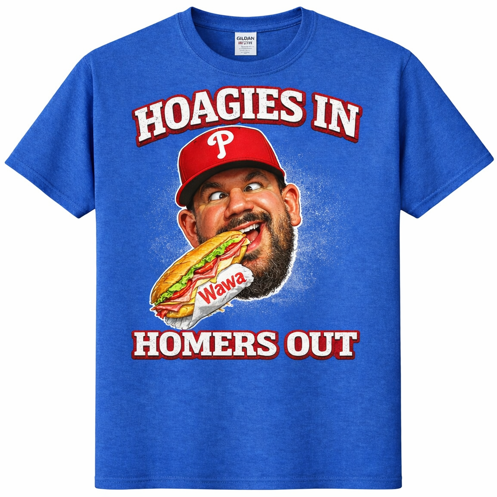 Kyle Schwarber Hoagies In Homers Out Shirt – Funny Phillies T-Shirt, Wawa Philly Baseball Tee, Royal Blue