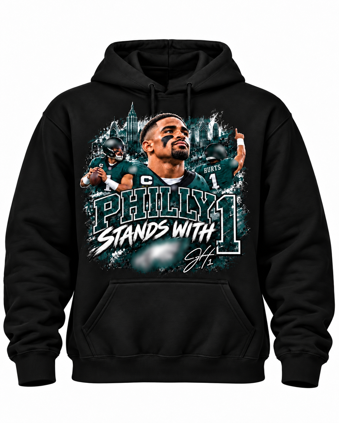 Limited Run: Jalen Hurts Eagles Hoodie – Philly Stands With 1