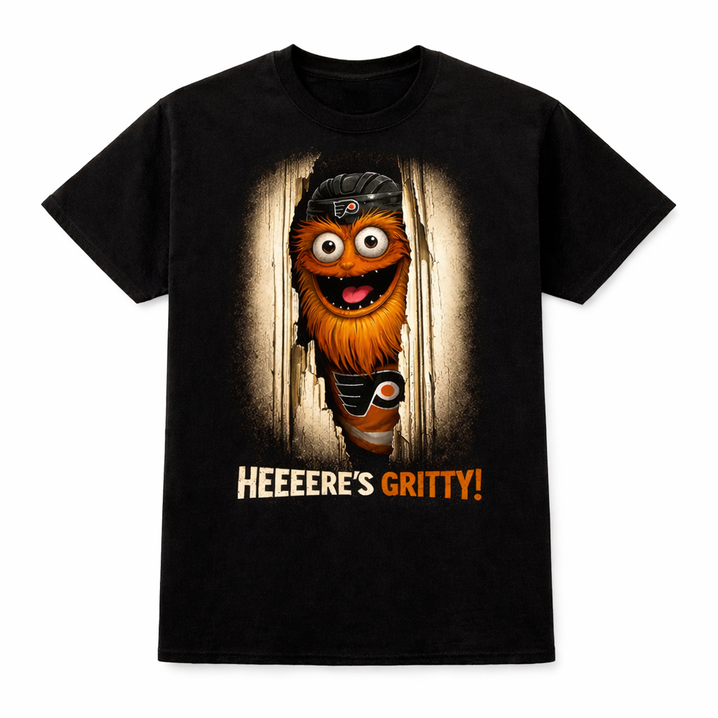 Heeere’s Gritty Shirt – Philadelphia Flyers Mascot Horror Tee Black