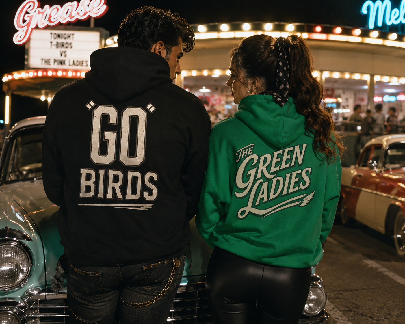 Greased Flightning Couples Eagles Hoodie Set – Go Birds & Green Ladies