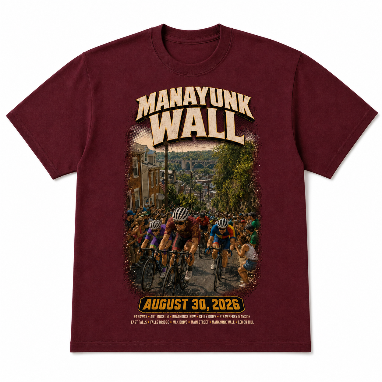 Manayunk Wall 2026 Commemorative Tee – Garnet