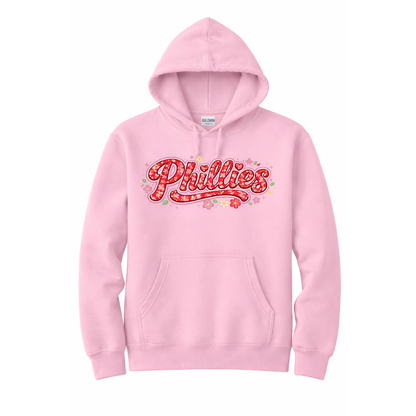 Philadelphia Phillies Floral Script Hoodie – Pink Cute Phillies Hoodie, Girly Baseball Hoodie, Women’s Phillies Sweatshirt, Philly Game Day Outfit