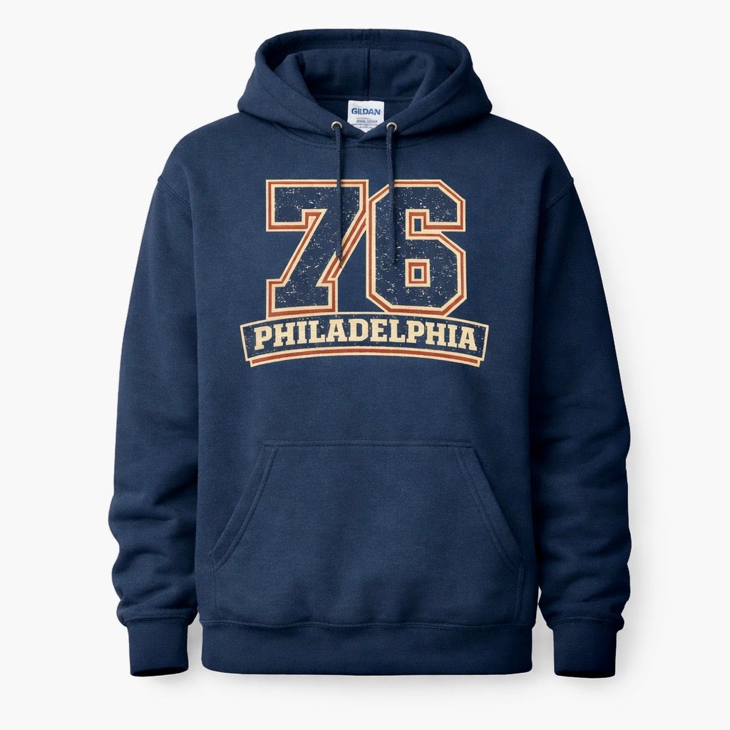 76 Philadelphia Varsity Hoodie – Navy Sixers Basketball Sweatshirt