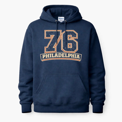 76 Philadelphia Varsity Hoodie – Navy Sixers Basketball Sweatshirt