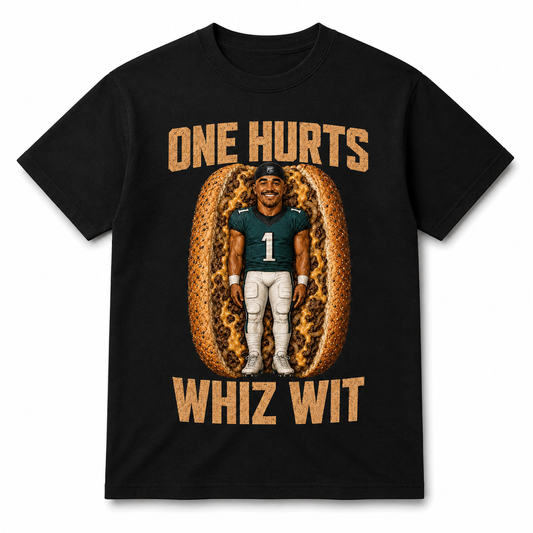 One Hurts Whiz Wit Tee – Philly Football Jalen Hurts Cheesesteak Shirt