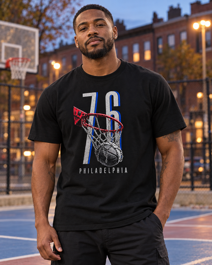 Chain Net 76 Sixers Basketball T-Shirt – Black