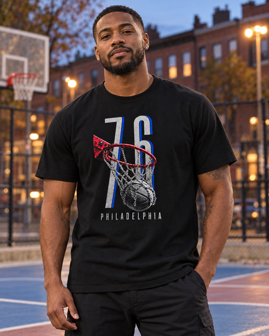 Chain Net 76 Sixers Basketball T-Shirt – Black