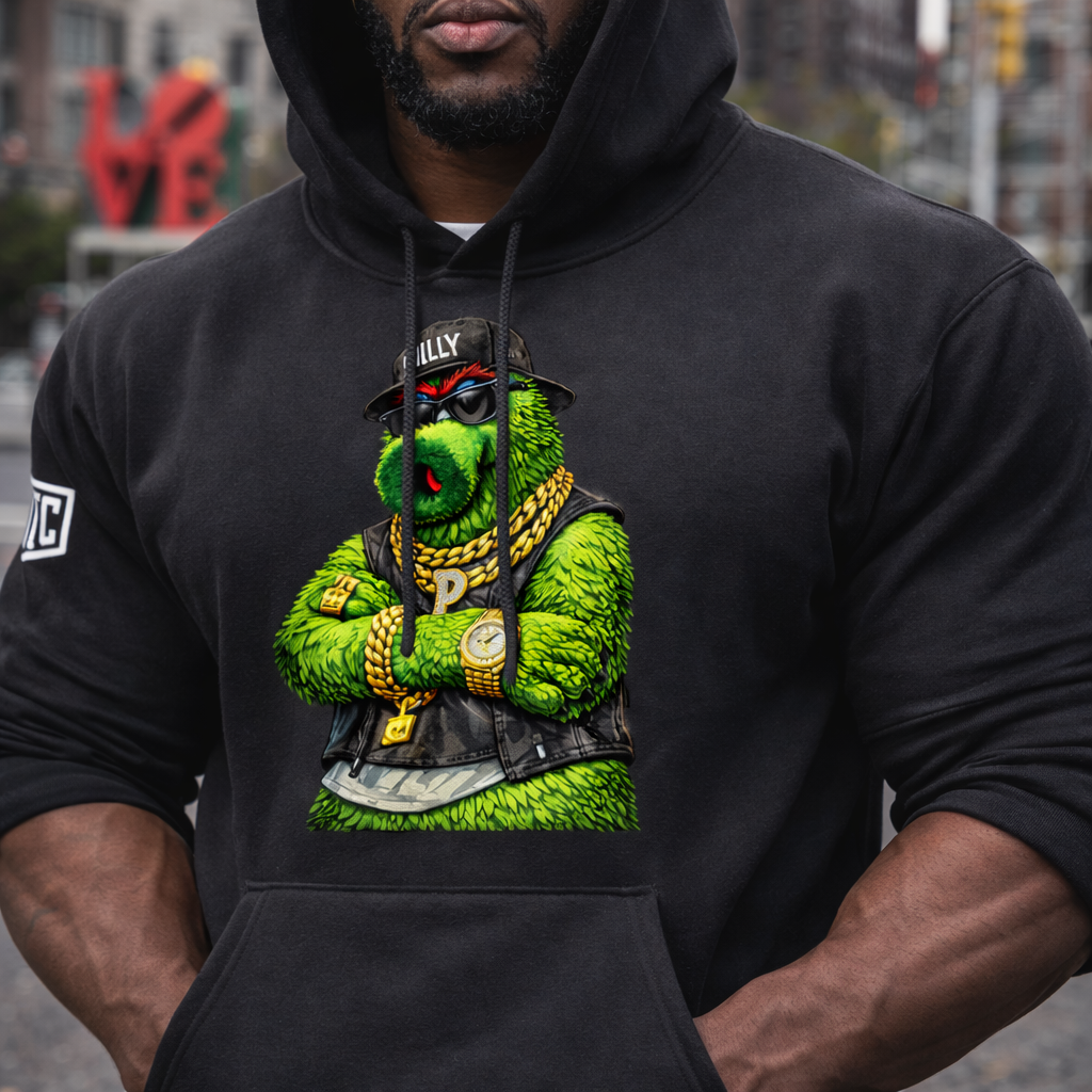 Phillie Phanatic Streetwear Hoodie – Philly Mascot Hip Hop Design, Philadelphia Phillies Fan Apparel, Urban Philly Sports Graphic