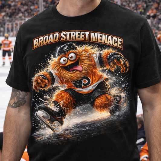 Broad Street Menace Tee – Gritty Philly Hockey Mascot Shirt, Philadelphia Streetwear, Flyers Inspired Graphic T-Shirt