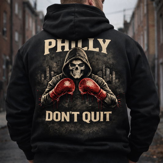 Philly Don’t Quit Hoodie – Philly Never Dies™ Signature Collection Skull Boxing Streetwear Hoodie