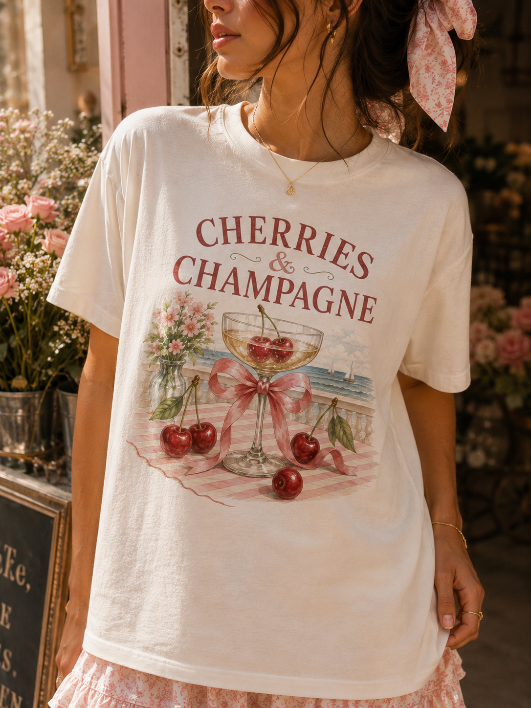 Cherries & Champagne™ Vintage Coastal Tee