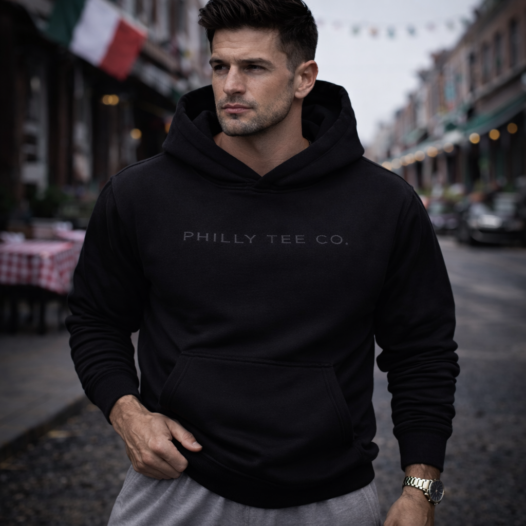 PHILLY TEE CO. Blackout Hoodie – Heavyweight Tonal Streetwear Pullover