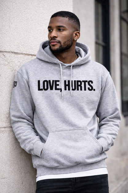 LOVE, HURTS. Hoodie – Premium Sports Grey Philly Streetwear | Philly Tee Co