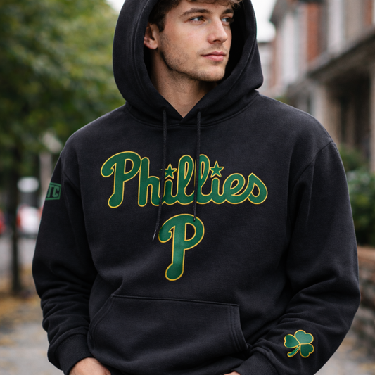Philadelphia Phillies St. Patrick’s Day Hoodie – Irish Green & Gold Philly Shamrock Pullover