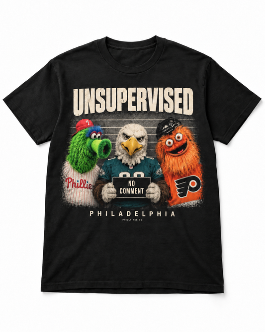 Unsupervised: Gritty Phillie Phanatic & Swoop Philadelphia Phillies Flyers Eagles No Comment Tee