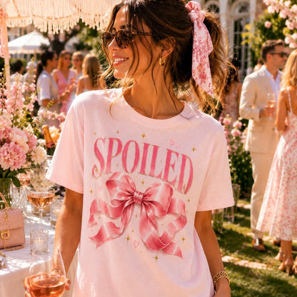 Spoiled™ Bow Tee | Light Pink Graphic T-Shirt