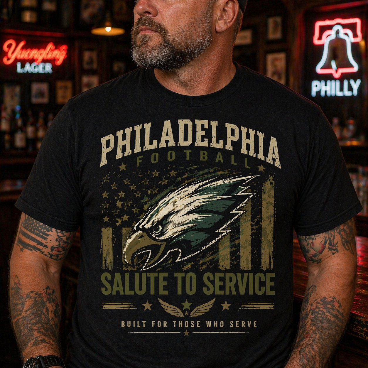 Philadelphia Football Salute to Service T-Shirt – Eagles Inspired Military Tribute Tee, Patriotic USA Veteran Gift Shirt