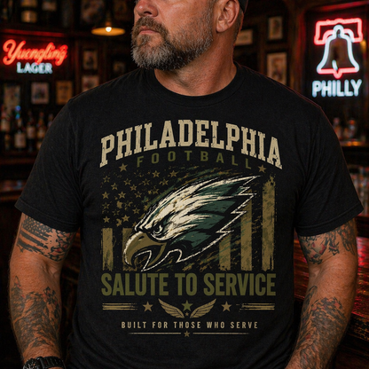Philadelphia Football Salute to Service T-Shirt – Eagles Inspired Military Tribute Tee, Patriotic USA Veteran Gift Shirt