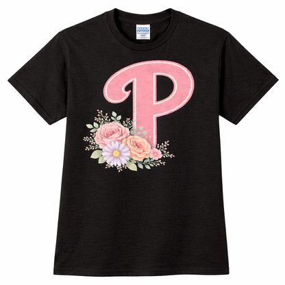 Philadelphia Phillies P Mother’s Day Floral Tee – Vintage Pink Phillies Shirt, Women’s Philly Baseball T-Shirt
