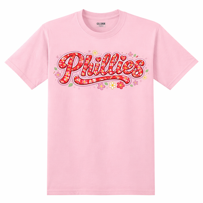 Philadelphia Phillies Cute Floral Script Tee – Pink Girly Baseball Shirt, Women’s Phillies Shirt, Philly Game Day Outfit