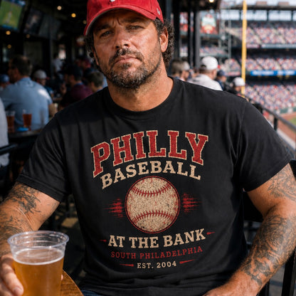 Philly Baseball At The Bank T-Shirt – Vintage Philadelphia Phillies Inspired Retro Baseball Tee