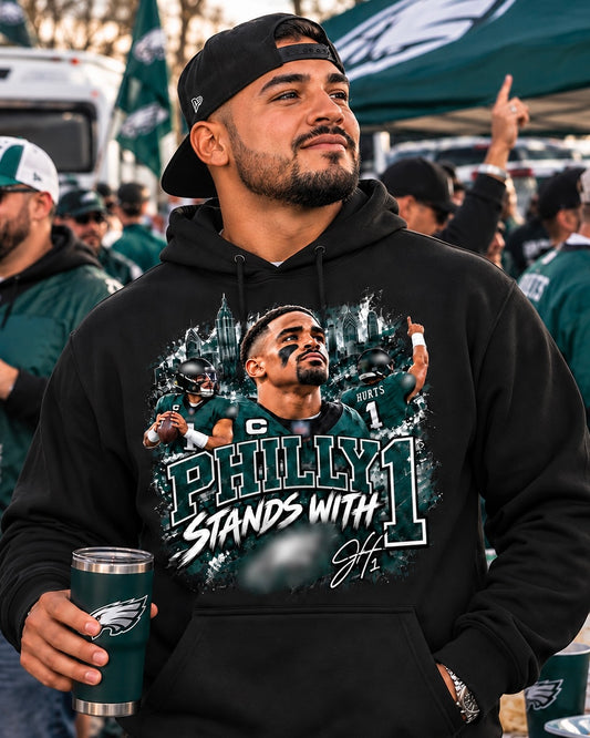 Limited Run: Jalen Hurts Eagles Hoodie – Philly Stands With 1