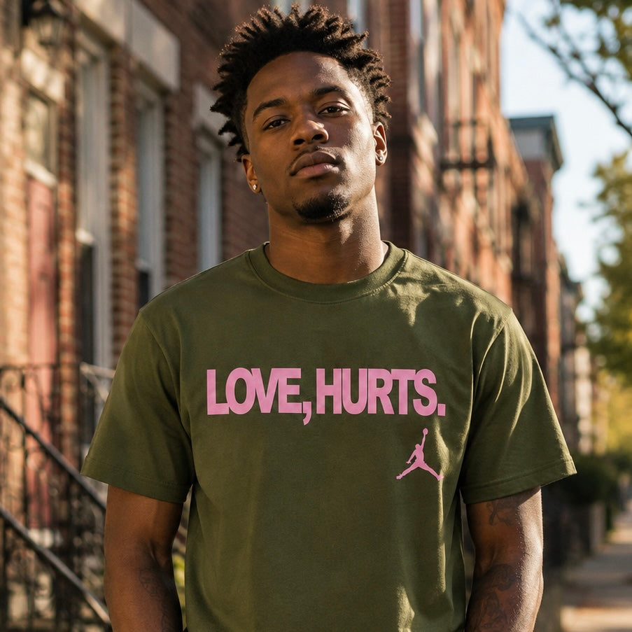 Military Green Bubblegum Pink Love Hurts Tee