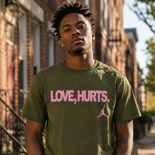 Military Green Bubblegum Pink Love Hurts Tee