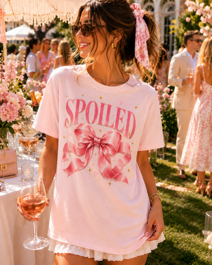 Spoiled™ Bow Tee | Light Pink Graphic T-Shirt