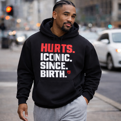 HURTS ICONIC SINCE BIRTH Hoodie – Jalen Hurts V2 Philadelphia Football Hoodie | Philly Eagles Fan Hoodie | PhillyTeeCo Exclusive