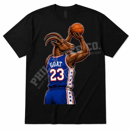 LeBron James GOAT 23 Sixers Philadelphia Basketball Graphic Tee – Black