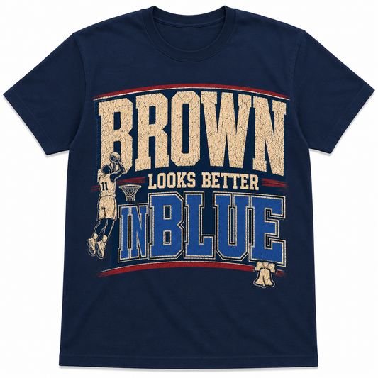 Jalen Brown Brown Looks Better in Blue Shirt | Philadelphia Basketball Fan Tee | Vintage Game Day T-Shirt