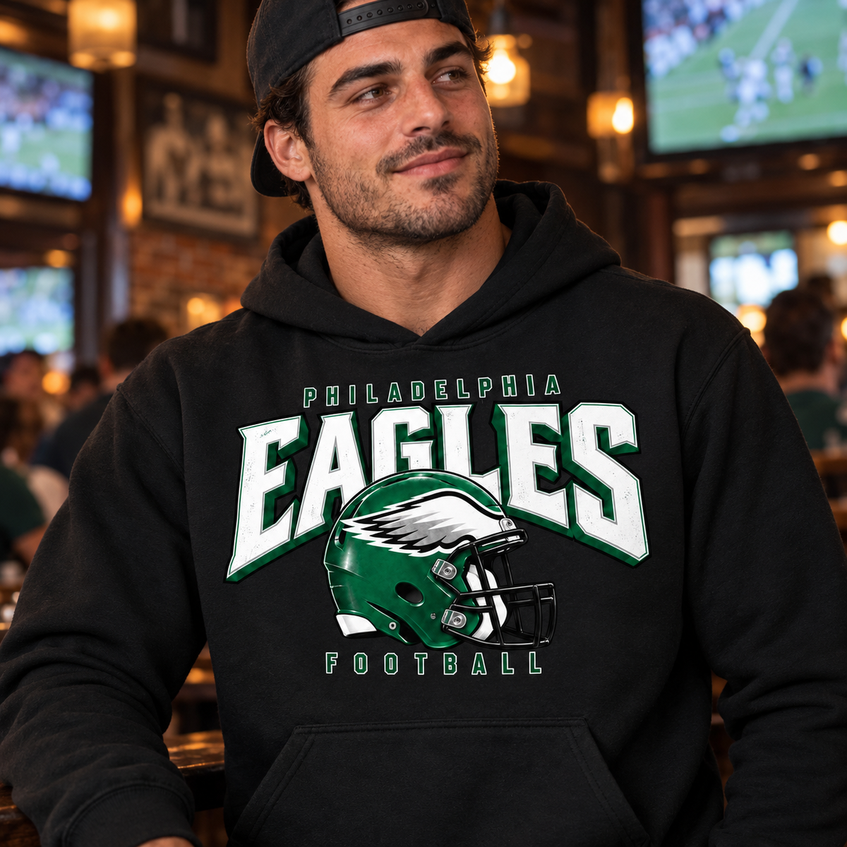 Philadelphia Eagles Helmet Graphic Hoodie – Black