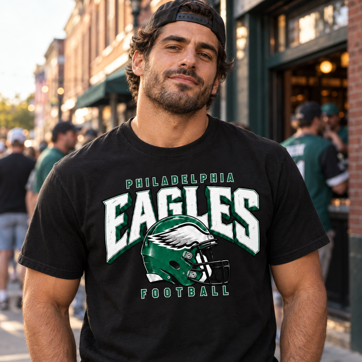 Philadelphia Eagles Helmet Graphic T-Shirt – Black