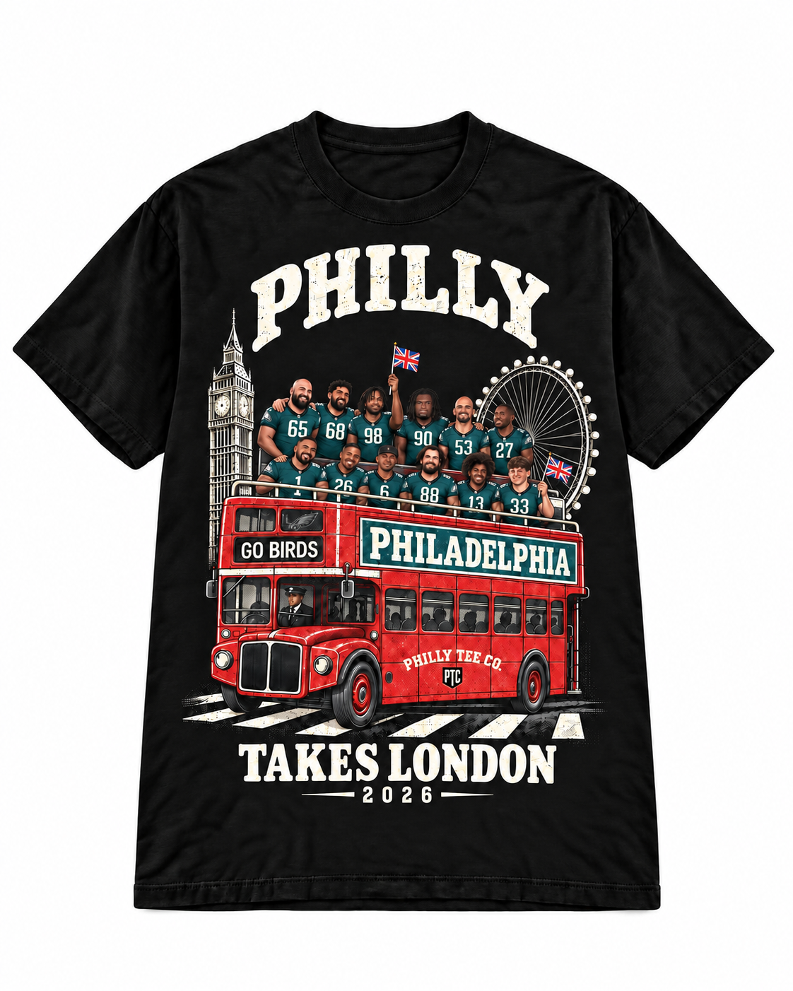 Limited Drop: Philly Takes London 2026 Eagles Football T-Shirt – Black
