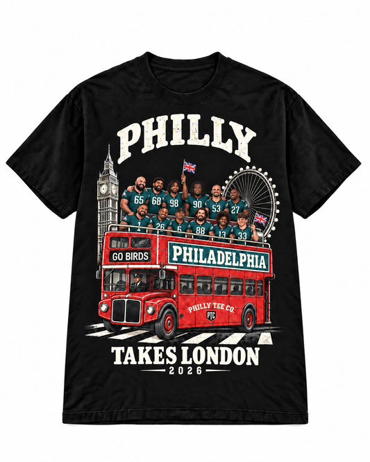 Limited Drop: Philly Takes London 2026 Eagles Football T-Shirt – Black