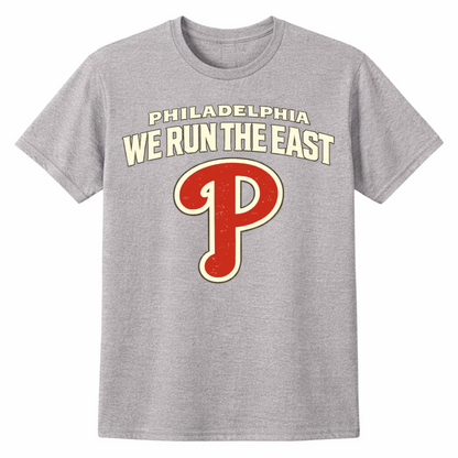 Philadelphia Phillies We Run The East T-Shirt – Vintage Phillies Philly Baseball Tee | Sports Grey