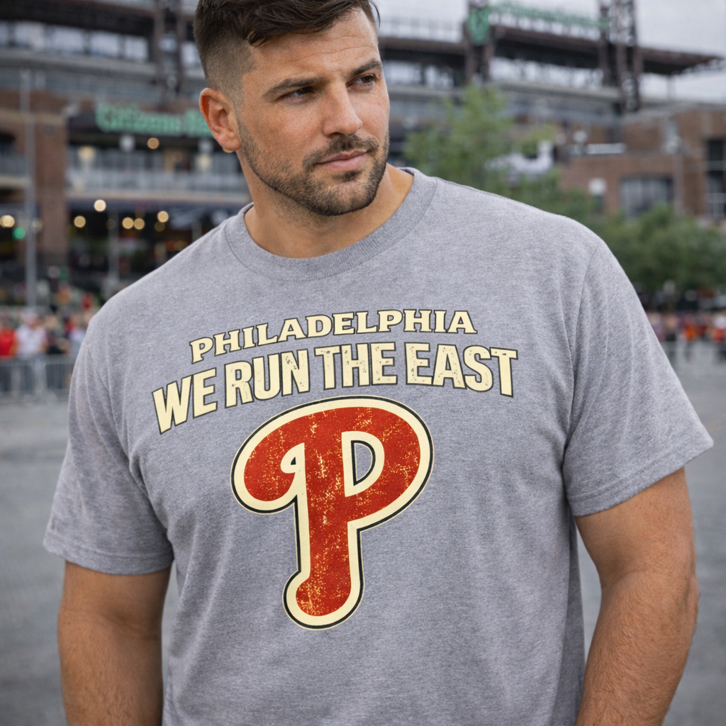 Philadelphia Phillies We Run The East T-Shirt – Vintage Phillies Philly Baseball Tee | Sports Grey