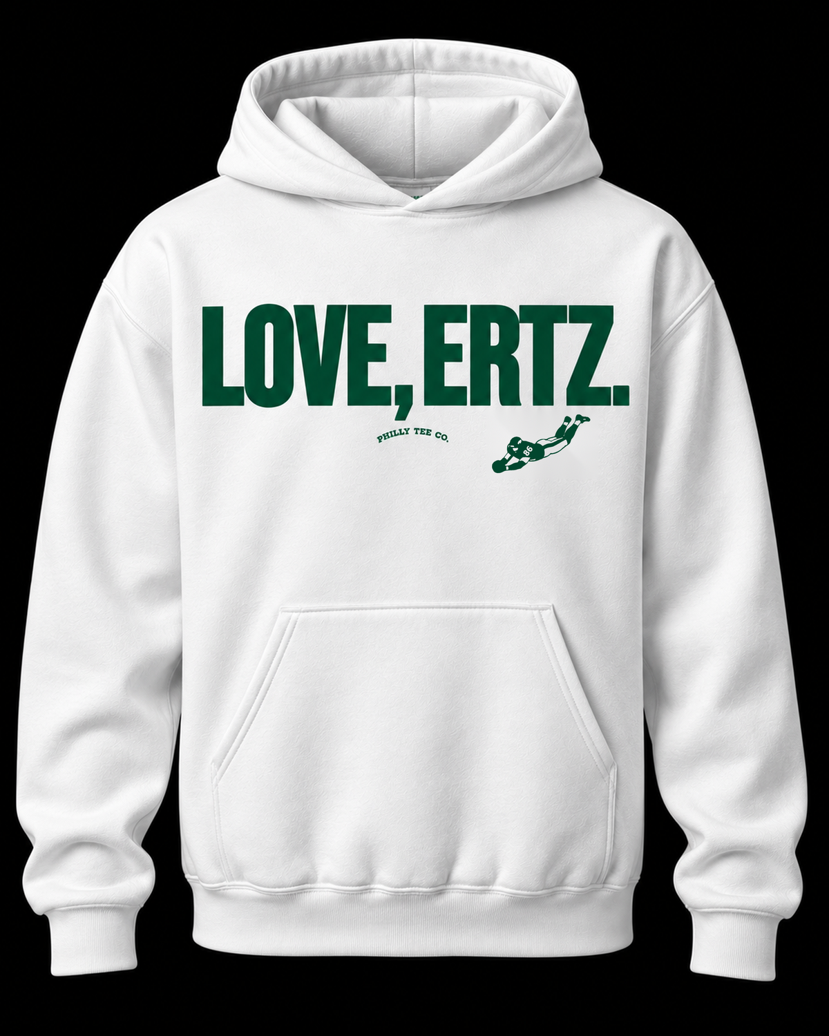 LOVE, ERTZ. Zach Ertz Hoodie – White & Kelly Green
