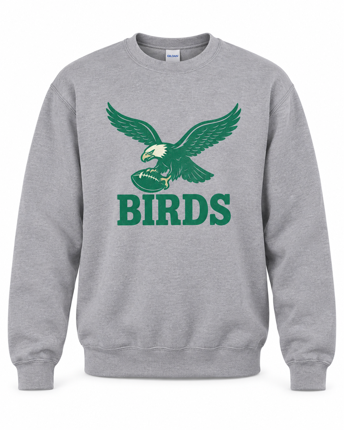 BIRDS Vintage Crewneck Sweatshirt – Philly Football Fan Sweater (Kelly Green Graphic)
