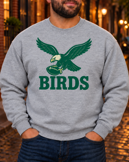 BIRDS Vintage Crewneck Sweatshirt – Philly Football Fan Sweater (Kelly Green Graphic)