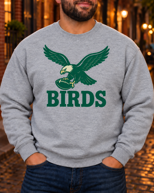 BIRDS Vintage Crewneck Sweatshirt – Philly Football Fan Sweater (Kelly Green Graphic)