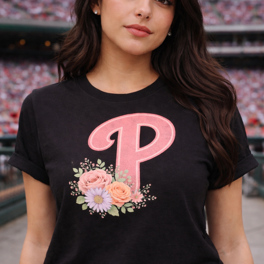 Philadelphia Phillies P Mother’s Day Floral Tee – Vintage Pink Phillies Shirt, Women’s Philly Baseball T-Shirt
