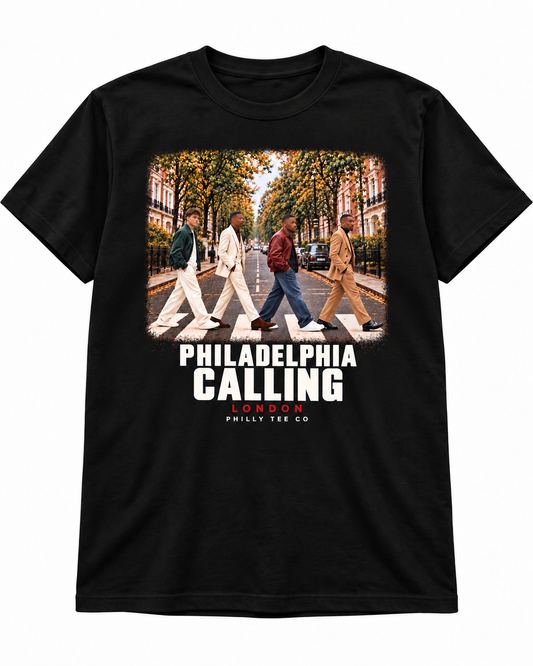 Philadelphia Calling Eagles London Game T-Shirt (DeJean. Smitty. Barkley. Hurts)  – Black
